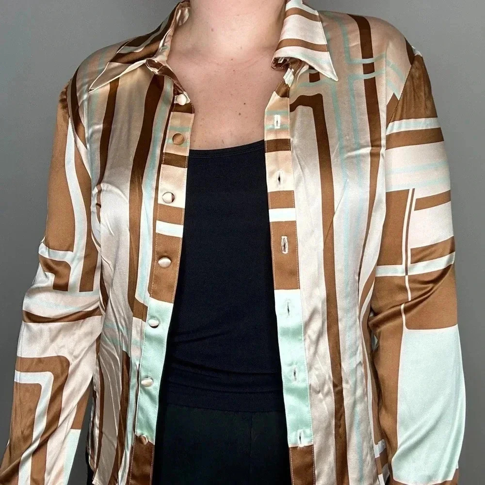VINTAGE Nicole Miller Geometric Print Silk Button Down